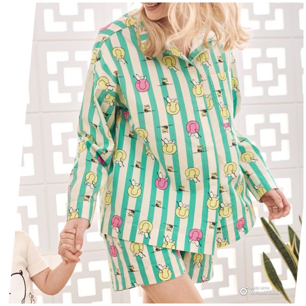 Hanna Anderson Women’s Peanuts Poplin Pajama Set Top & Shorts Size Small